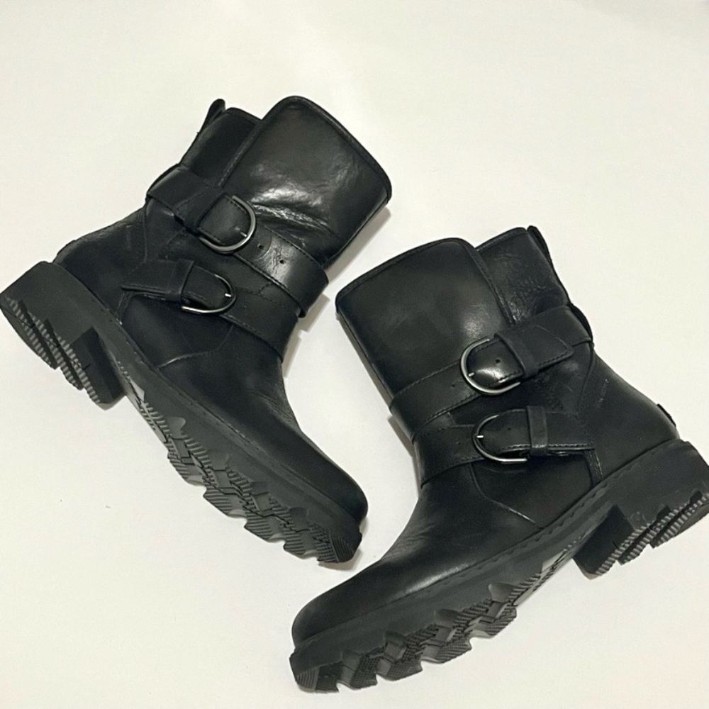 Sorel Lennox Waterproof Combat Moto Boots Cozy Shearling Fur Lined Size 9 Black - Picture 7 of 16
